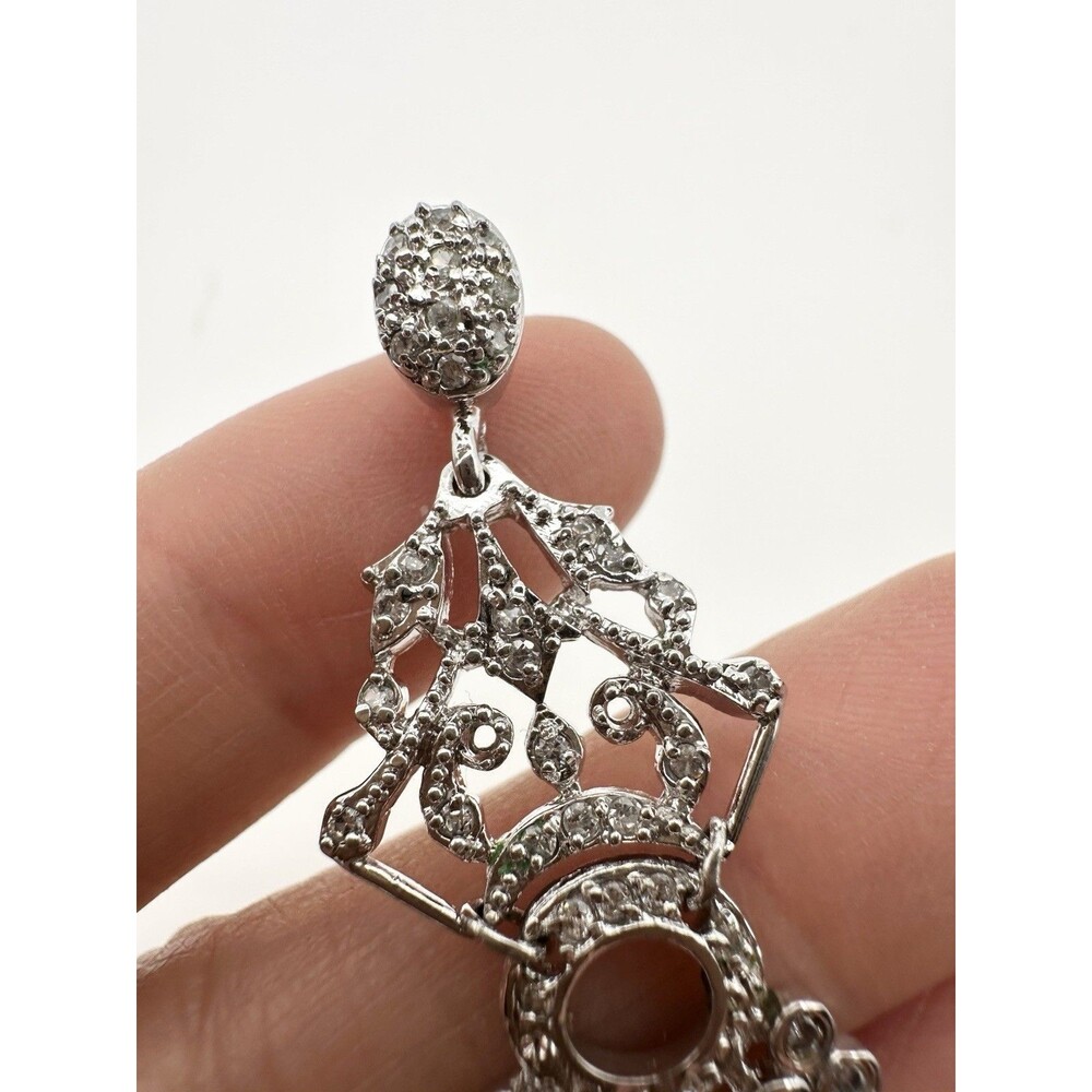 Platinum Over Sterling Silver Pave Chandelier Pendant - Picture 2 of 6